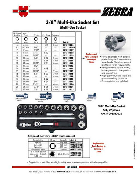 Zebra Motorcycle Tools 3/8 Multi-Use 22 pc. Socket Set