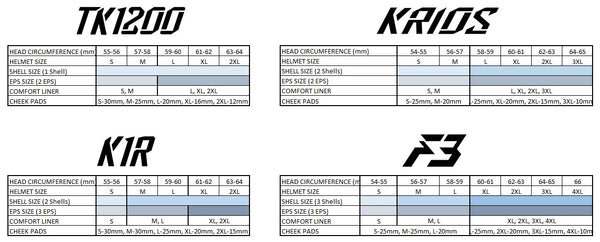 Klim Motorcycle Helmet Size Chart