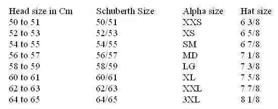 Schuberth Size Chart